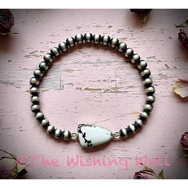 Artisan White Buffalo And Desert Pearl Stretch Bracelet 925 Silver 168$